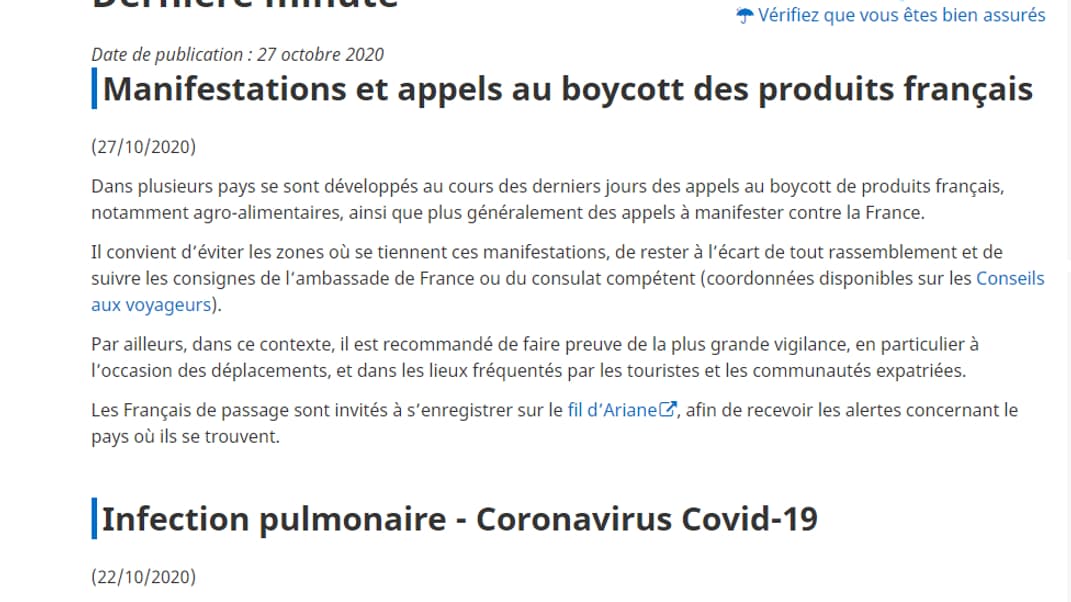 Les appels la la vigilance du ministère des Affaires étrangères Les appels la la vigilance du ministère des Affaires étrangères