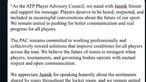 Le communiqué du Conseil des joueurs de l'ATP. 