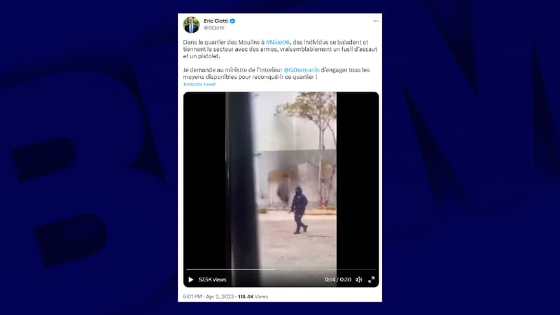 Eric Ciotti a publié sur Twitter une vidéo montrant des individus armés à Nice. 