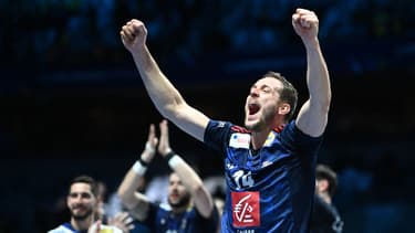 Kentin Mahé après la victoire des Bleus face à la Suède en demi-finale du Mondial de handball, le 27 janvier 2023.