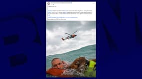 Un post Facebook des secouristes américains après le sauvetage d'un homme et son chien, en panne en pleine tempête, le 26 septembre 2024