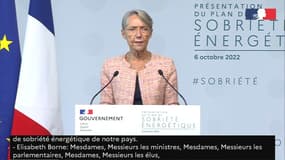 Elisabeth Borne lors de la présentation du plan de sobriété énergétique le 06 octobre à Paris