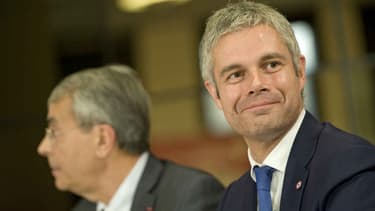 Laurent Wauquiez, aux côtés du candidat frontiste Christophe Boudot.