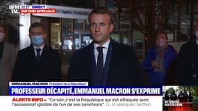 Emmanuel Macron: "Un de nos concitoyens a été assassiné aujourd'hui parce qu'il apprenait à des élèves la liberté d'expression"