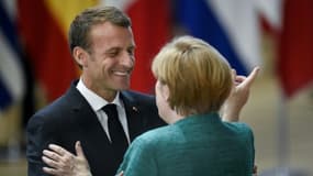 Emmanuel Macron et la chancelière allemande Angela Merkel, à Bruxelles le 28 juin 2018