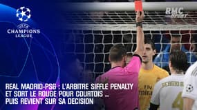 Real Madrid-PSG : L'arbitre siffle penalty et sort le rouge pour Courtois ... puis revient sur sa décision