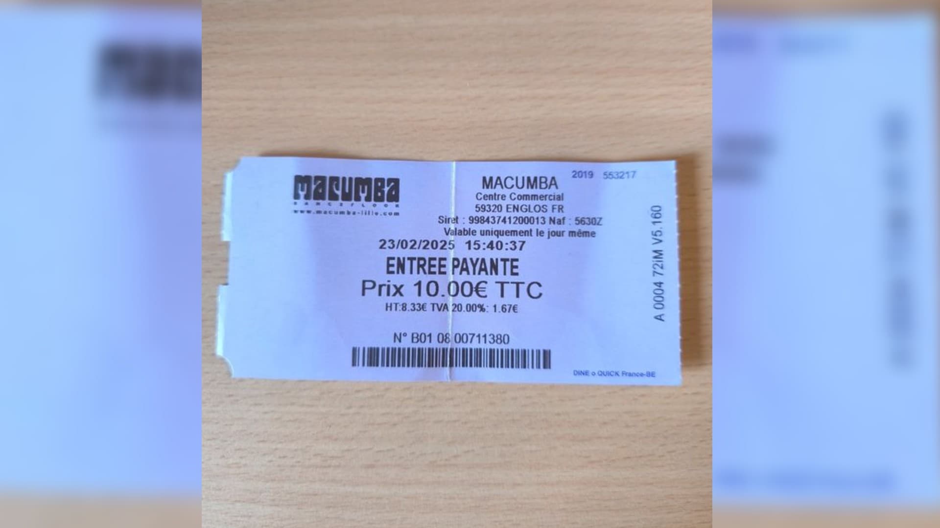 Un billet d'entrée au Macumba de Lille-Englos (Nord) datant du dimanche 23 février, dernier jour d'ouverture de la discothèque, en vente sur Leboncoin le 24 février 2025. Un billet d'entrée au Macumba de Lille-Englos (Nord) datant du dimanche 23 février, dernier jour d'ouverture de la discothèque, en vente sur Leboncoin le 24 février 2025.
