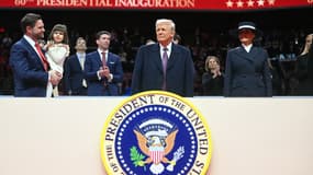Donald Trump lors de la revue des troupes à la Capital One Arena de Washington le 20 janvier 2025