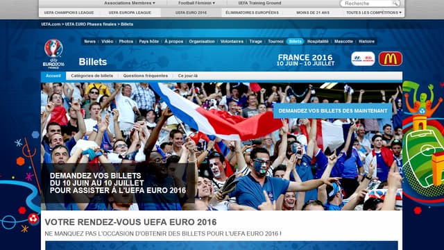 L'UEFA met en vente les billets de l'Euro 2016 sur son propre site internet. 