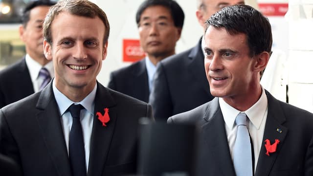 Emmanuel Macron et Manuel Valls lors de leur voyage commun au Japon début octobre 
