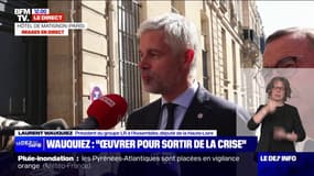 "Ce qui compte c'est le programme(...)pour que la France ne soit pas bloquée", explique Laurent Wauquiez (LR) après sa rencontre avec Michel Barnier Premier ministre