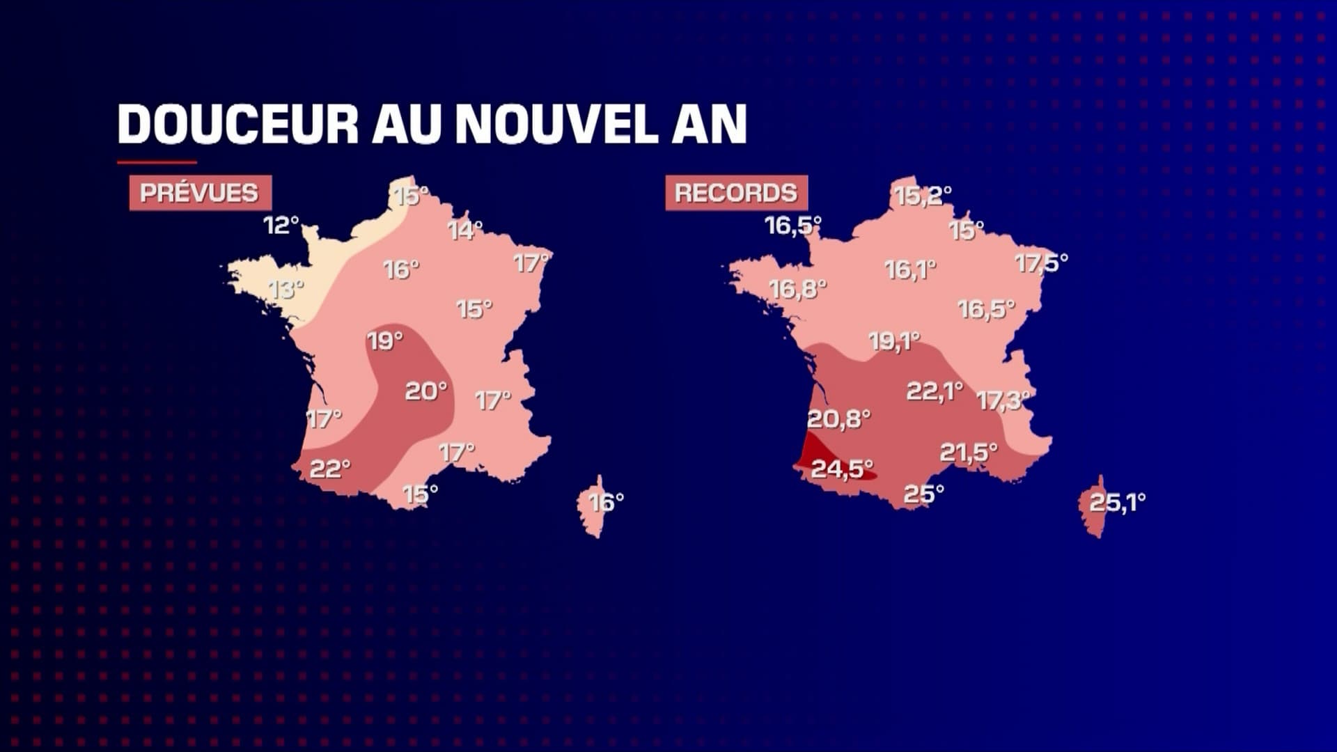 Les températures annoncées pour le dernier week-end de 2022.