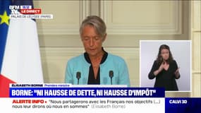 "Ni hausse de dette, ni hausse d'impôt": Élisabeth Borne rappelle les engagements de l'exécutif