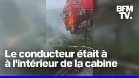 Un camion de marchandises suspendu au bord d'un pont effondré en Chine 