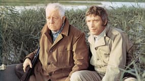 Michel Barbey avec Jean Gabin sur le film "La Horse" de Pierre Granier-Deferre en 1970