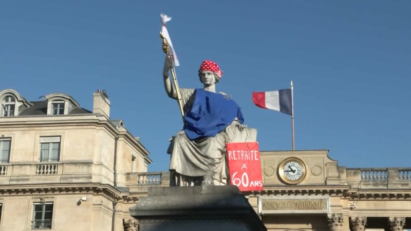 La statue tagguée se trouve derrière le palais Bourbon 