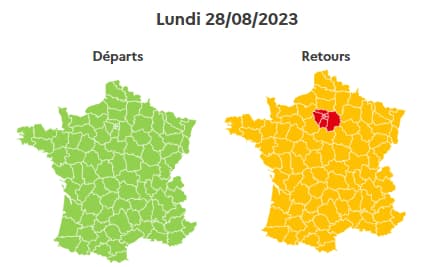 Les difficultés se poursuivent le lundi, avec une France orange pour les retours, et rouge en Ile-de-France.