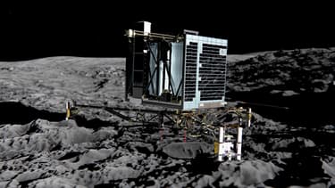Une simulation de l'atterrissage du robot Philae sur la surface de la comète Tchouri.