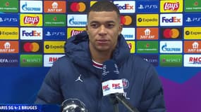 Kylian Mbappé en interview d'après-match, à Paris le 7 décembre 2021