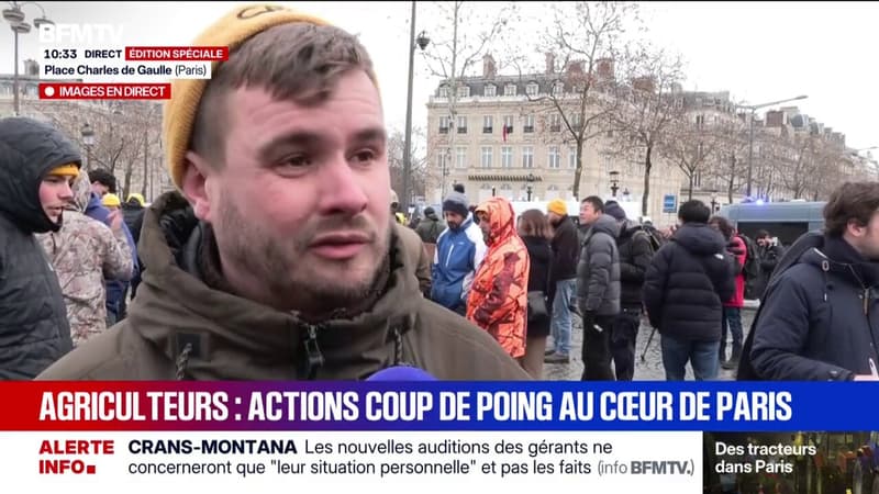 Tracteurs à Paris: "On est tous écœurés, tous lessivés", affirme cet agriculteur mobilisé place Charles-de-Gaulle