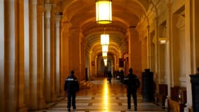 Coulois du Palais de justice de Paris, sur l'île de la Cité, en janvier 2021