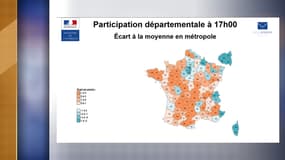 Carte de la participation à 17h par le ministère de l'Intérieur. 