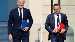 Laurent Wauquiez, à gauche, et Bruno Retailleau, à droite, à Matignon, à Paris, le 19 septembre 2024