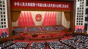 Séance d'ouverture de l'Assemblée populaire nationale (APN) au Grand Palais du Peuple à Pékin, le 5 mars 2025.