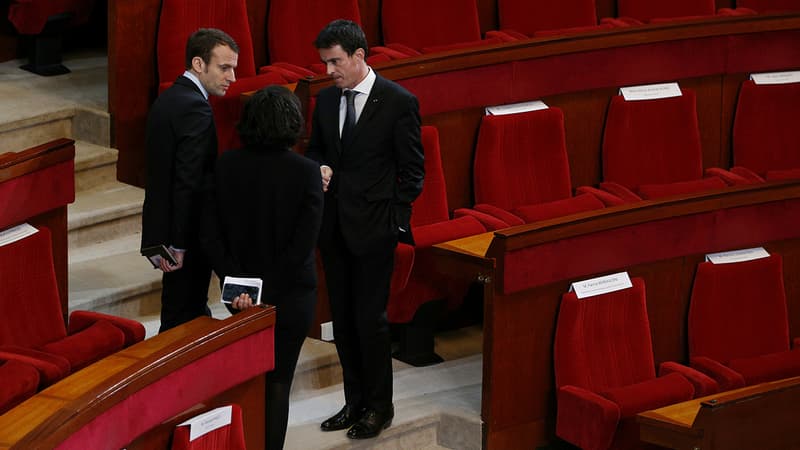 Emmanuel Macron, Manuel Valls et Myriam El-Khomri le 18 janvier à l'Assemblée.