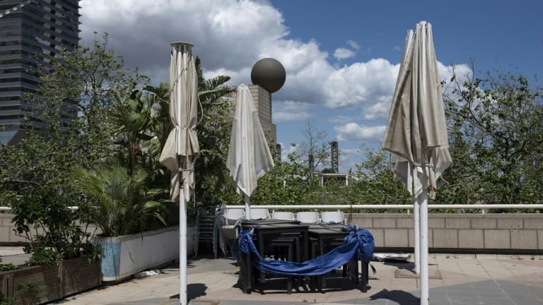 Une terrasse à Barcelone le 13 mai 2020, pendant le confinement causé par le coronavirus.