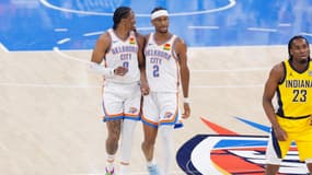 Jalen Williams et Shai Gilgeous-Alexander lors de la victoire d'Oklahoma City contre Indiana (120-109, finales NBA), le 16 juin 2025