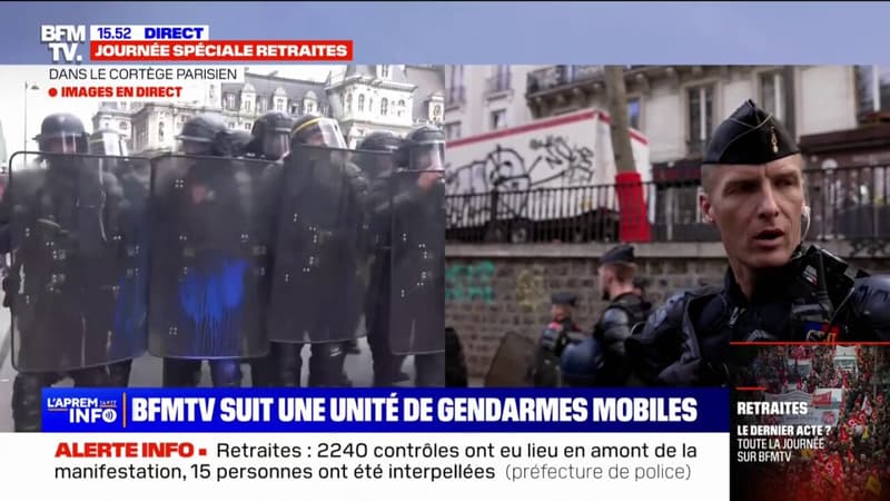 Réforme des retraites: au coeur d'un escadron de gendarmes qui encadre le deuxième cortège parisien