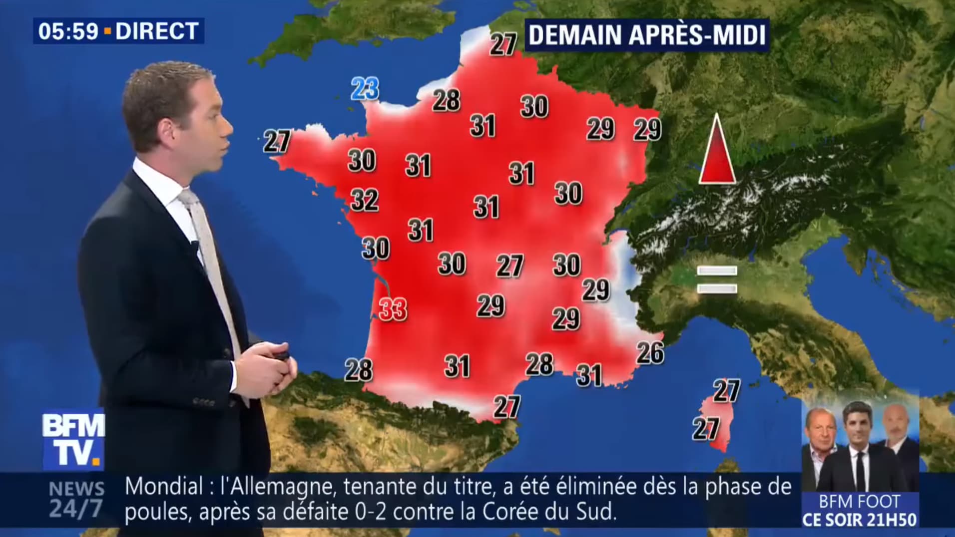 Températures du vendredi 29 juin 2018 Températures du vendredi 29 juin 2018