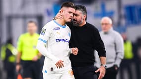 Vitinha avec Gennaro Gattuso pendant un match de l'OM, décembre 2023