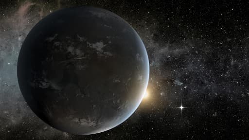 La planète Kepler 62f. Le point brillant à droite correspond à la planète Kepler 62e.
