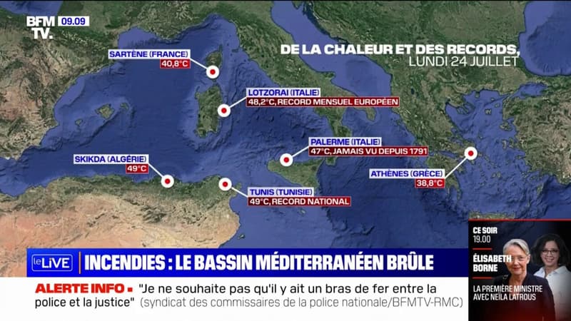 49 degrés à Tunis, 47 à Palerme: le bassin méditerranéen est en proie à des températures extrêmes