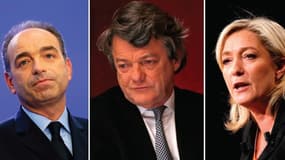 De gauche à droite, le président de l'UMP Jean-François Copé, le président de l'UDI (centre-droit) Jean-Louis Borloo et la présidente du Front national Marine Le Pen.