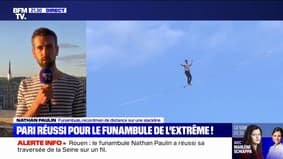 "J'ai découvert la ligne en live": le funambule Nathan Paulin réagit après sa performance à Rouen