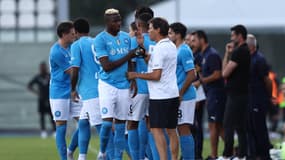 Rudi Garcia et Victor Osimhen lors du match amical Naples-Hatayspor (2-1) le 29 juillet 2023