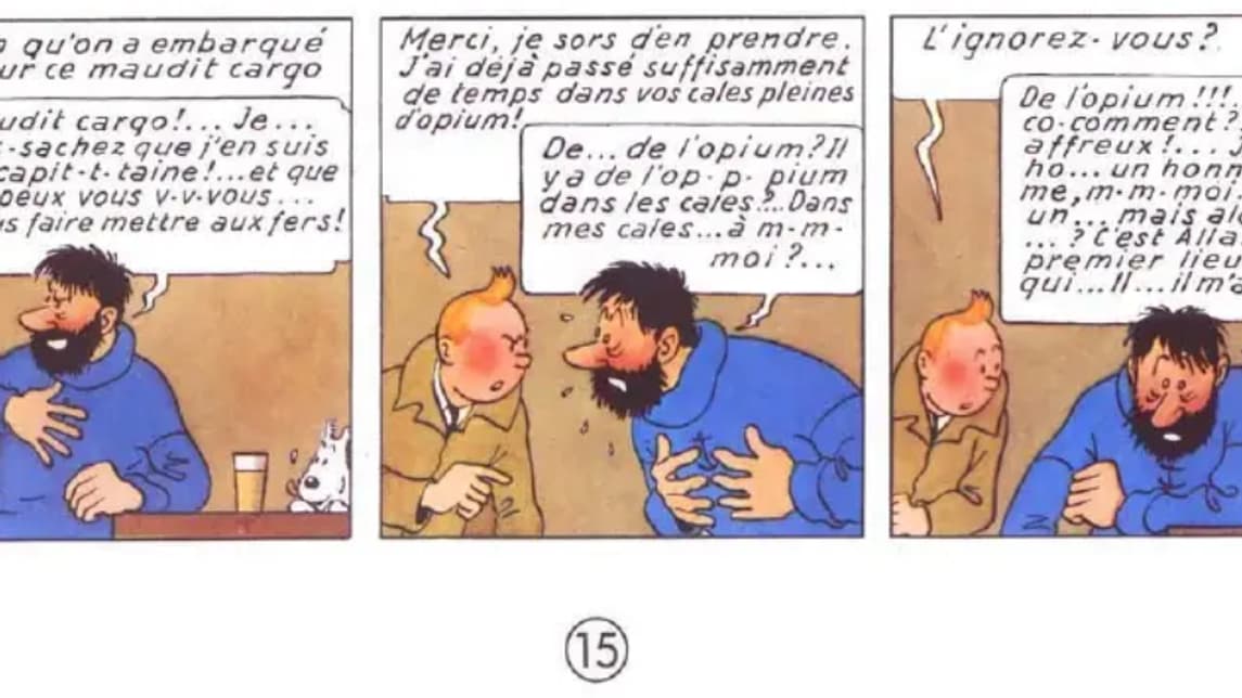 Le bandeau de "Tintin et le Crabe aux Pinces d'Or" qui inclue la case ayant servi de mème
