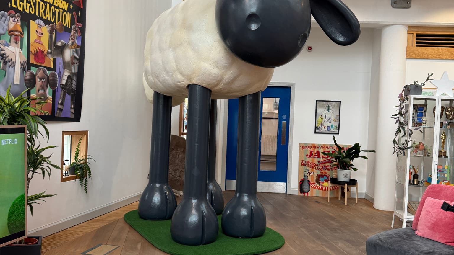 A giant shaun welcomes you at Aardman A giant shaun welcomes you at Aardman cult animated film "chicken run"