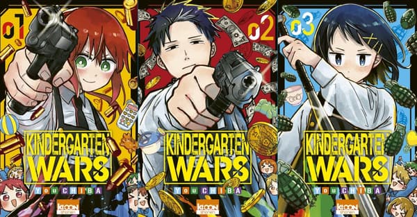 Couvertures des trois premiers tomes du manga "Kindergarten Wars"