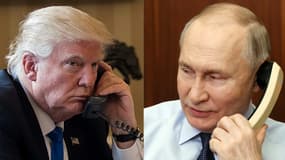 Ce montage photo réalisé le 18 mars 2025 montre Donald Trump au téléphone le 28 janvier 2017 à Washington et Vladimir Poutine au téléphone à Moscou le 27 décembre 2023. 