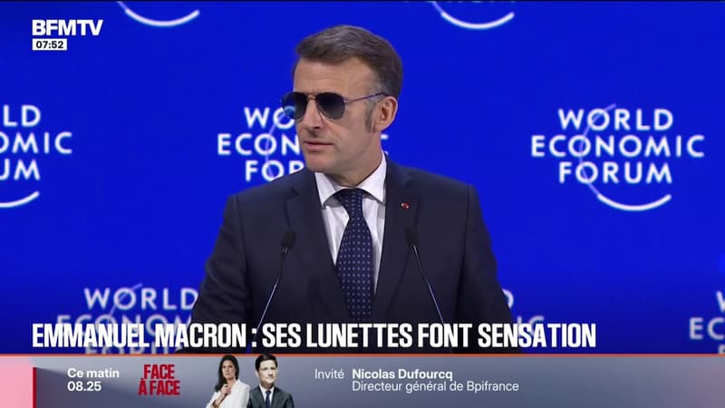 "Je l'ai vu avec ses magnifiques lunettes de soleil": le style d'Emmanuel Macron ne passe pas inaperçu à Davos