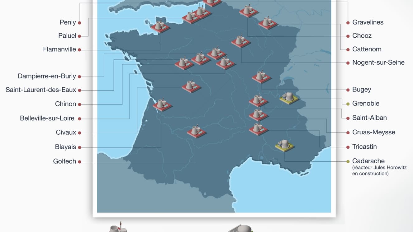 Carte des installations nucléaires civiles concernées par la distribution de comprimés d'iode stable. 