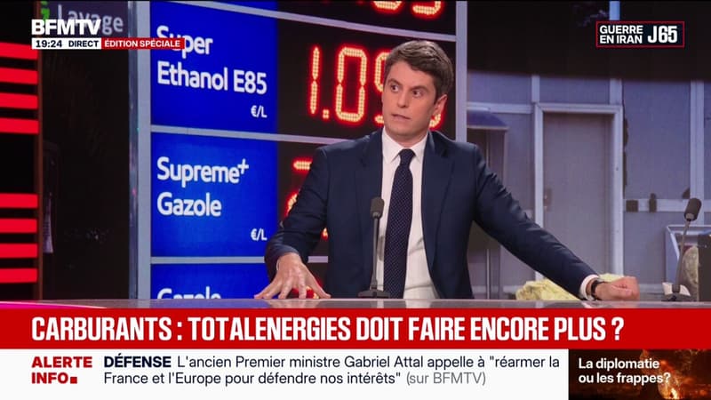 TotalEnergies: Gabriel Attal, ancien Premier ministre, appelle "à poursuivre le plafonnement" des prix à la pompe