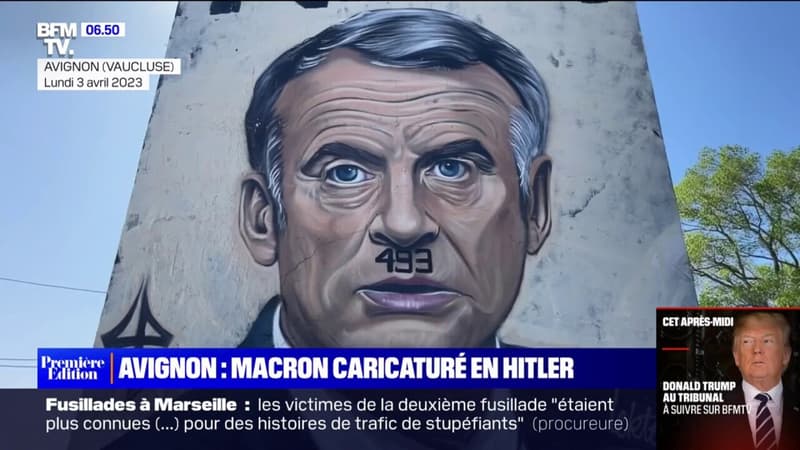 La caricature d'Emmanuel Macron en Hitler, grimé d'une moustache 