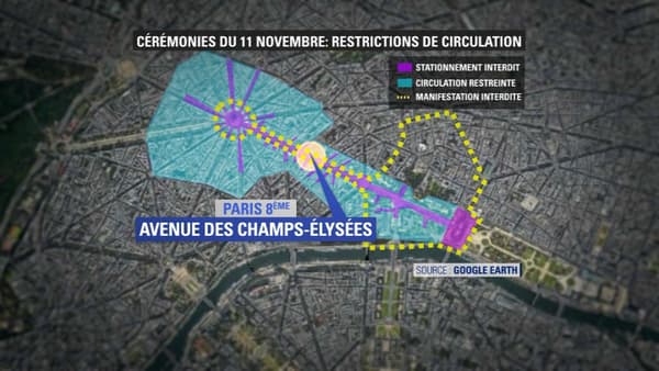 Restrictions de circulation ce lundi autour des Champs-Élysées. Restrictions de circulation ce lundi autour des Champs-Élysées.