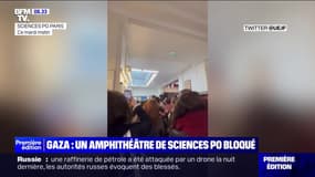 Un amphithéâtre de Sciences Po Paris occupé par des étudiants en soutien à Gaza