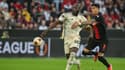 Duel entre Romelu Lukaku et Piero Hincapie lors de la demi-finale retour de Ligue Europa Leverkusen-Roma